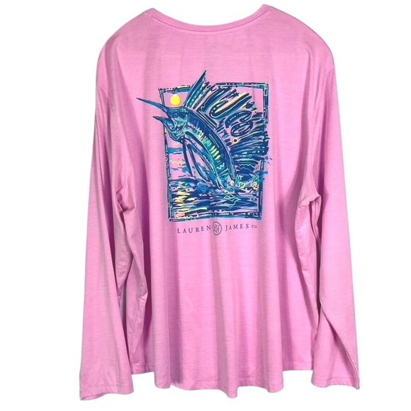 Lauren James pink SPF swordfish sun guard beach long sleeve top, size XXL - Picture 3 of 8